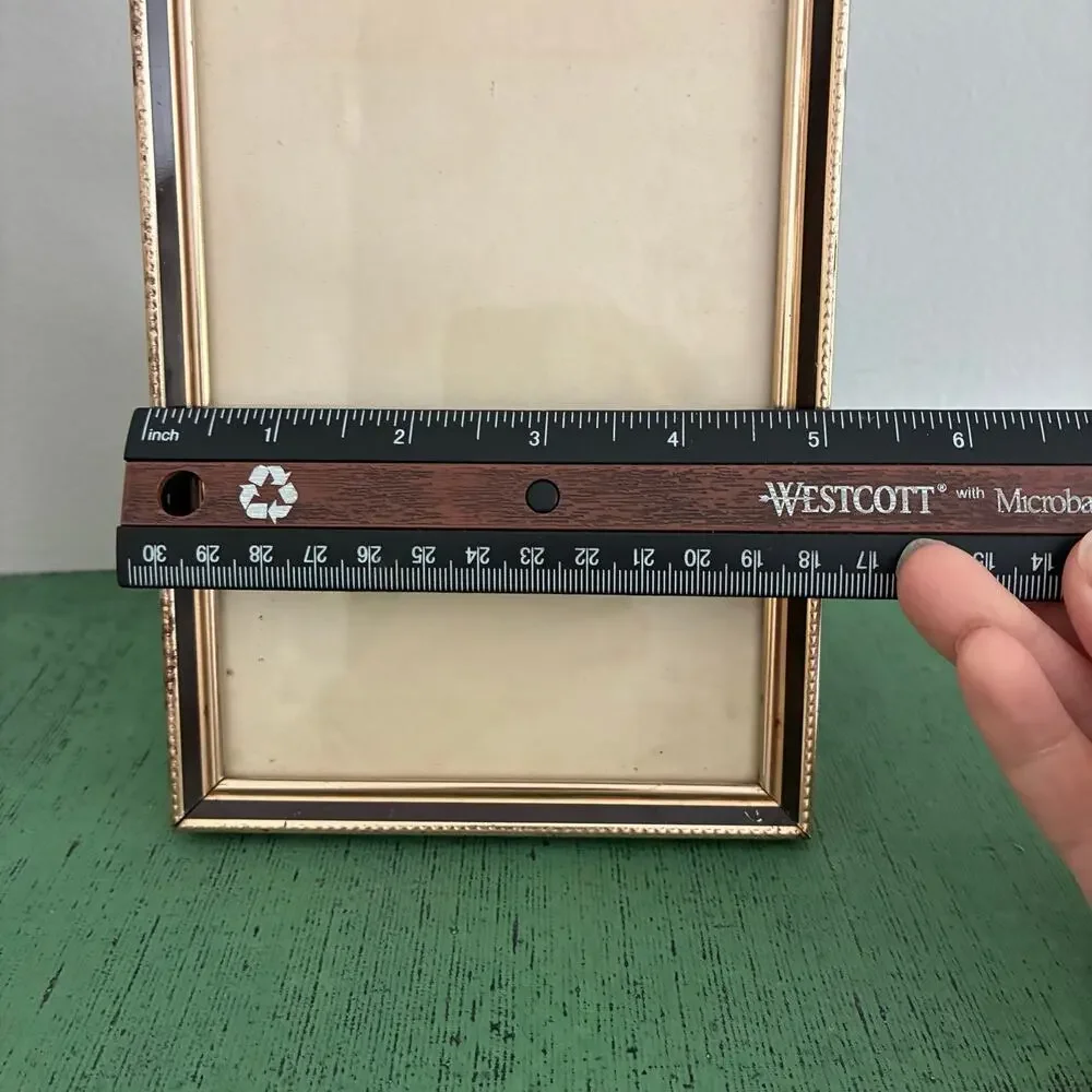 Vintage Gold Tone Black Metal Picture Frame 5x7 Easel Back Tabletop Display